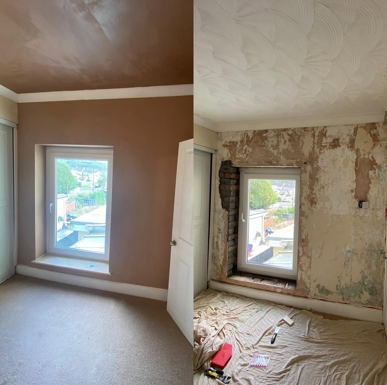 Plastered bedroom with a window