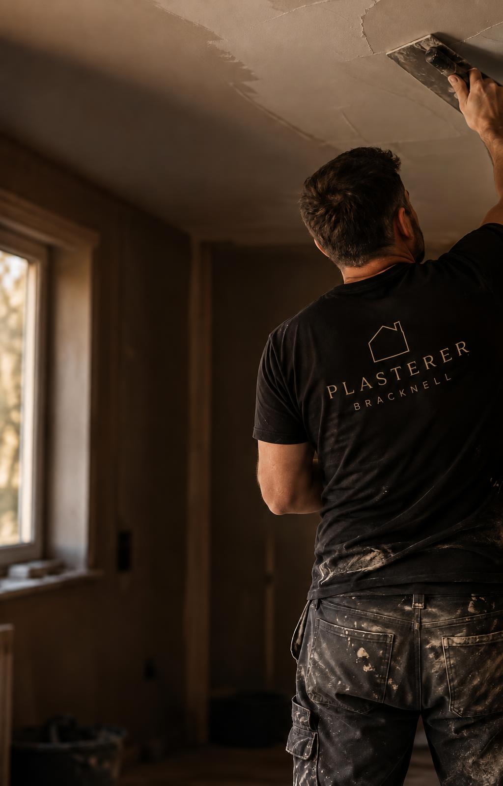 Plasterer smoothing a ceiling with a finishing trowel